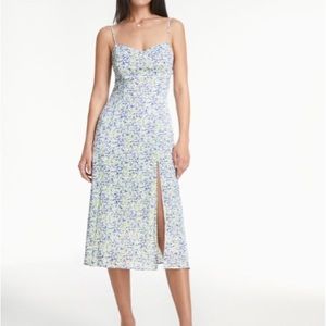 Sweetheart light floral strap slit midi dress